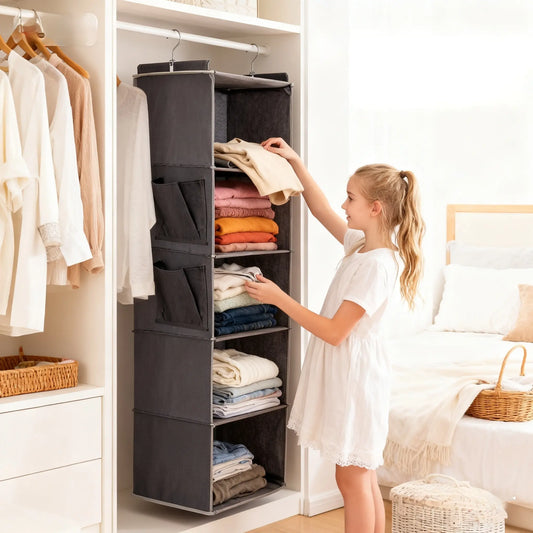 Multi-Layer Hanging Clothes Storage Solution with Side Pocket - Space-Saving Organizer for Bedroom and Clothing Storage - Foldable Design