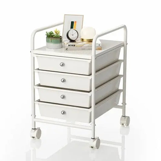 6-Tier Utility Cart with 6 Drawers Rolling 2 Lockable Caster Wheels Multipurpose Mobile Drawer for Office Bathroom Kitchen White
