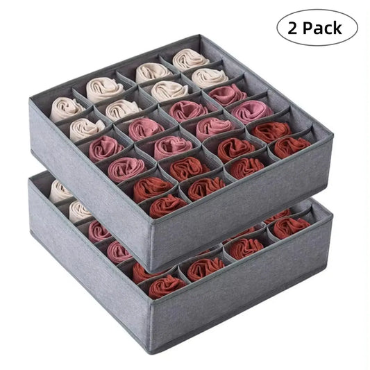 Set of 2 Pack 24 Cells Organizer Dividers Drawer Collapsible Closet Organization Storage Machine Washable Foldable Stackable Storage Bin for Underwear Socks Boxes