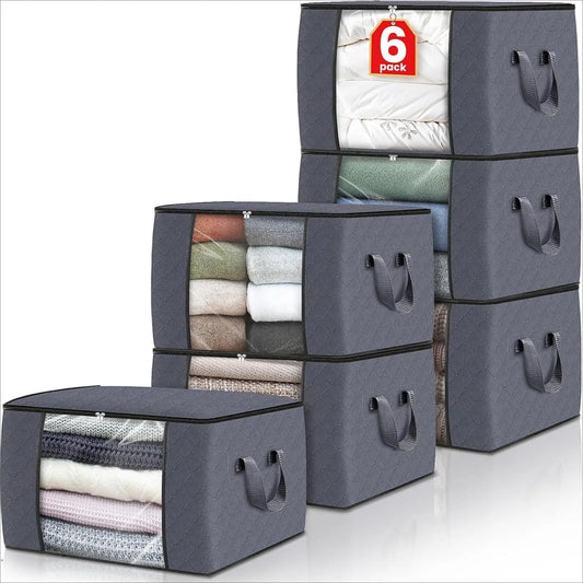 Foldable Clothes Storage Bags with Handles - Set of 3/6 Portable Organizers for Quilts and Clothing - Ideal for Bedroom, Closet, and Laundry Storage