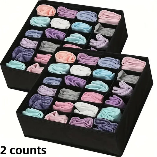 24-Compartment Foldable Drawer Organizer for Underwear, Socks, and Accessories Storage - Space-Saving, Easy to Install, Durable Lightweight Design, Black