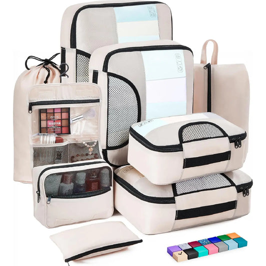 8 Set Packing Cubes for Suitcases, Luggage Organizer Bags Set for Carry On, Travel Gifts for Mom, Travel Essentials Home Storage Organizers Packing Cubes Set Suitcase Travel Organizer Bags Family Travel Packing Cubes Clothes Organizer Toiletry Bag 1
