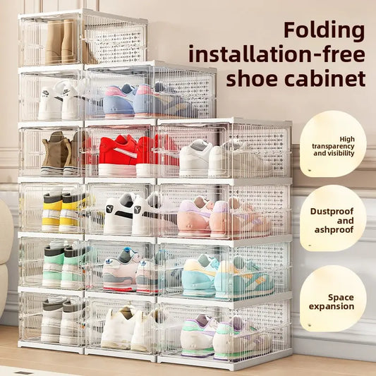 Installation-Free Transparent Folding Shoe Box Student Dormitory Shoe Rack Shoe Cabinet PP Drawer Shoe Rack Storage Shoe Storage Cabinet